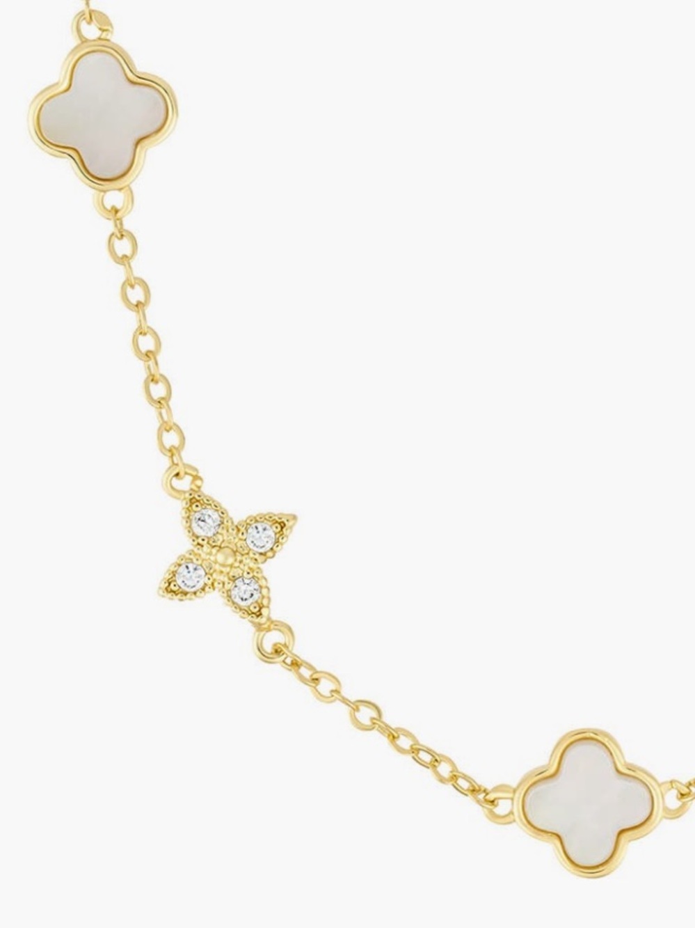 Mixed Mother-of-Pearl & Cubic Zirconia Clover Station Necklace 14K Gold Plated🤍✨ - Picture 6 of 6